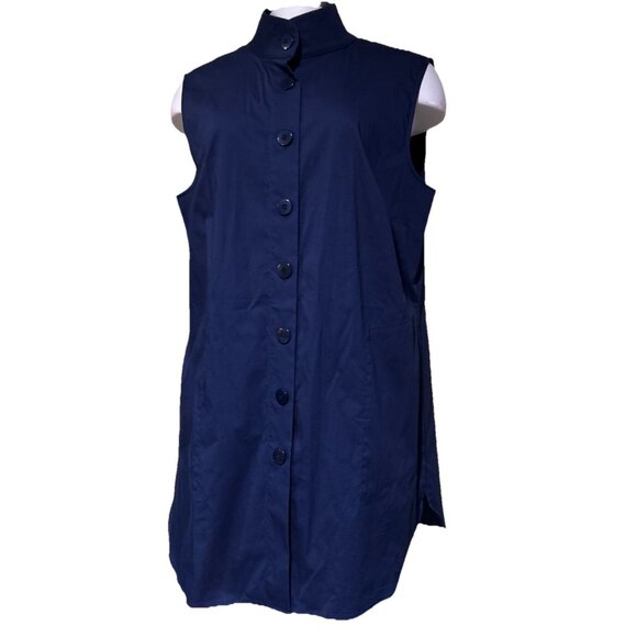 Per Se By Carlisle Tops - Per se By Carlisle Designer Luxurious Navy Sleeveless Shirt 14 Mandarin Collar